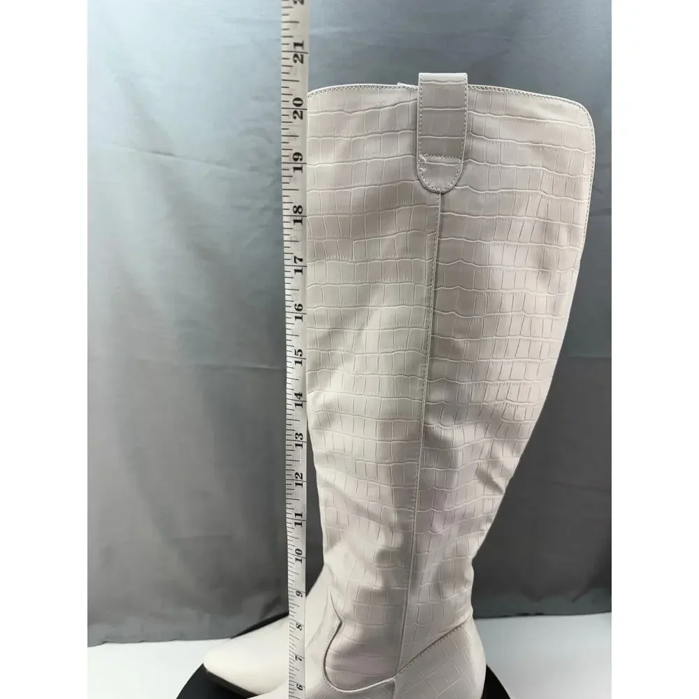 Journee Collection Therese Womens 8.5 Extra Wide Calf Stacked‎ Bone White Boots